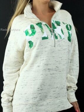 Victoria's Secret PINK Palm leaf Tropical quarter Zip Pullover sweatshirt